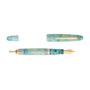 ESTIE SEA GLASS / GOLD TRIM BUTTON FILL FOUNTAIN PEN
EF, F, M, B, Stub 1.1, EF Flex, F Flex, Journaler, Scribe, Needlepoint